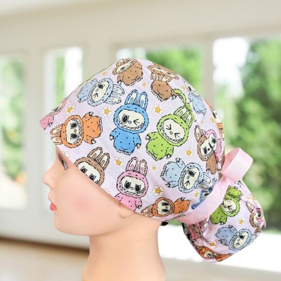Cute Monsters~ Ponytail Scrub Cap, Surgical Hat, OR, CNA, Cap, CRNA, Scrub Cap - Picture 2 of 5